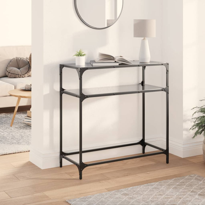 Console Table With Glass Top Steel, Black Glass, 81cm H x 80cm W x 35cm D