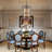 8-Light Dimmable Black Gold Glass Drum Chandelier