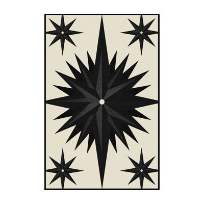Tapis beige moelleux doux à motif d'étoiles Midur Century Durgin Shuriken