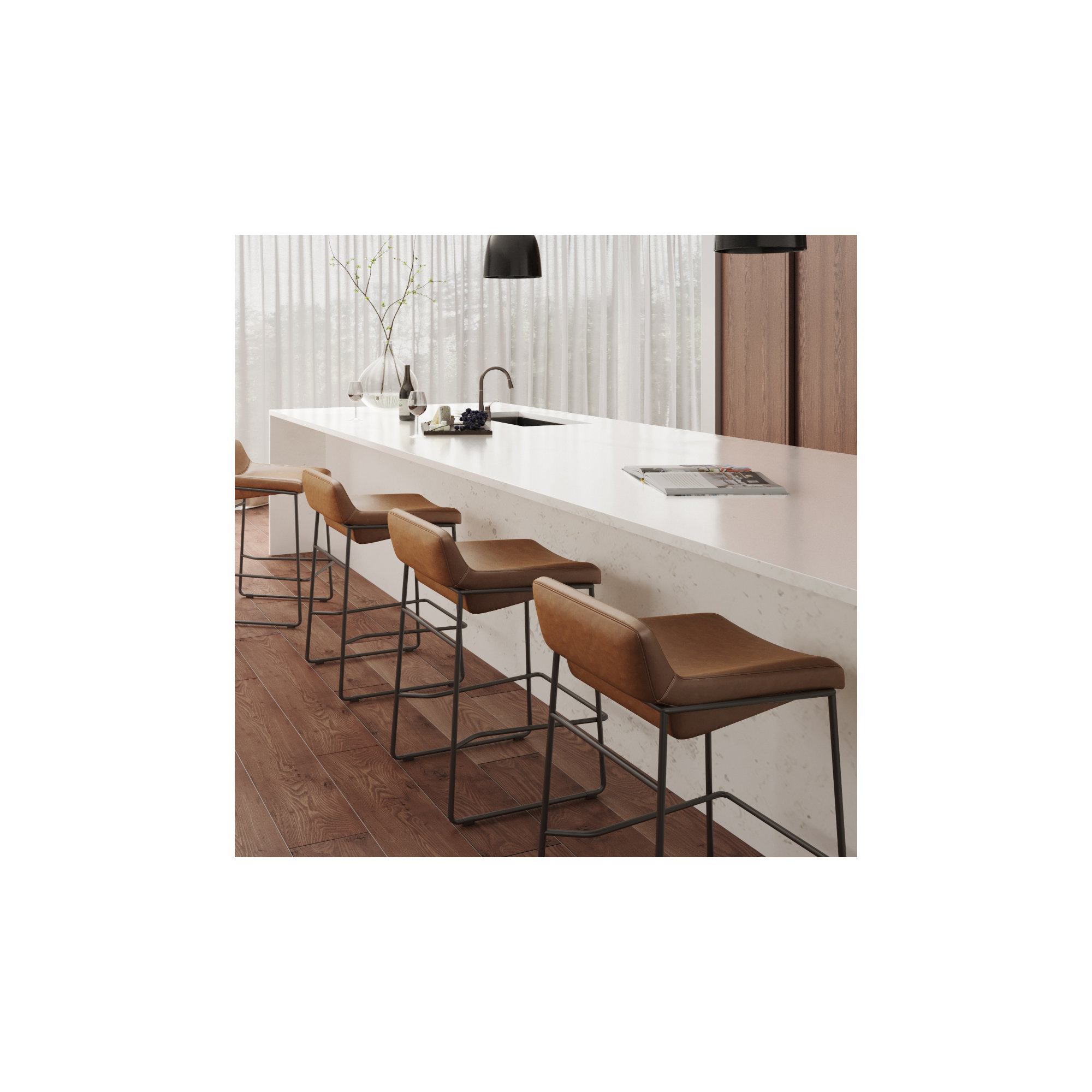 Brittany Bar & Counter Stool, Counter Stool (26” Seat Height), Cappuccino Genuine Leather