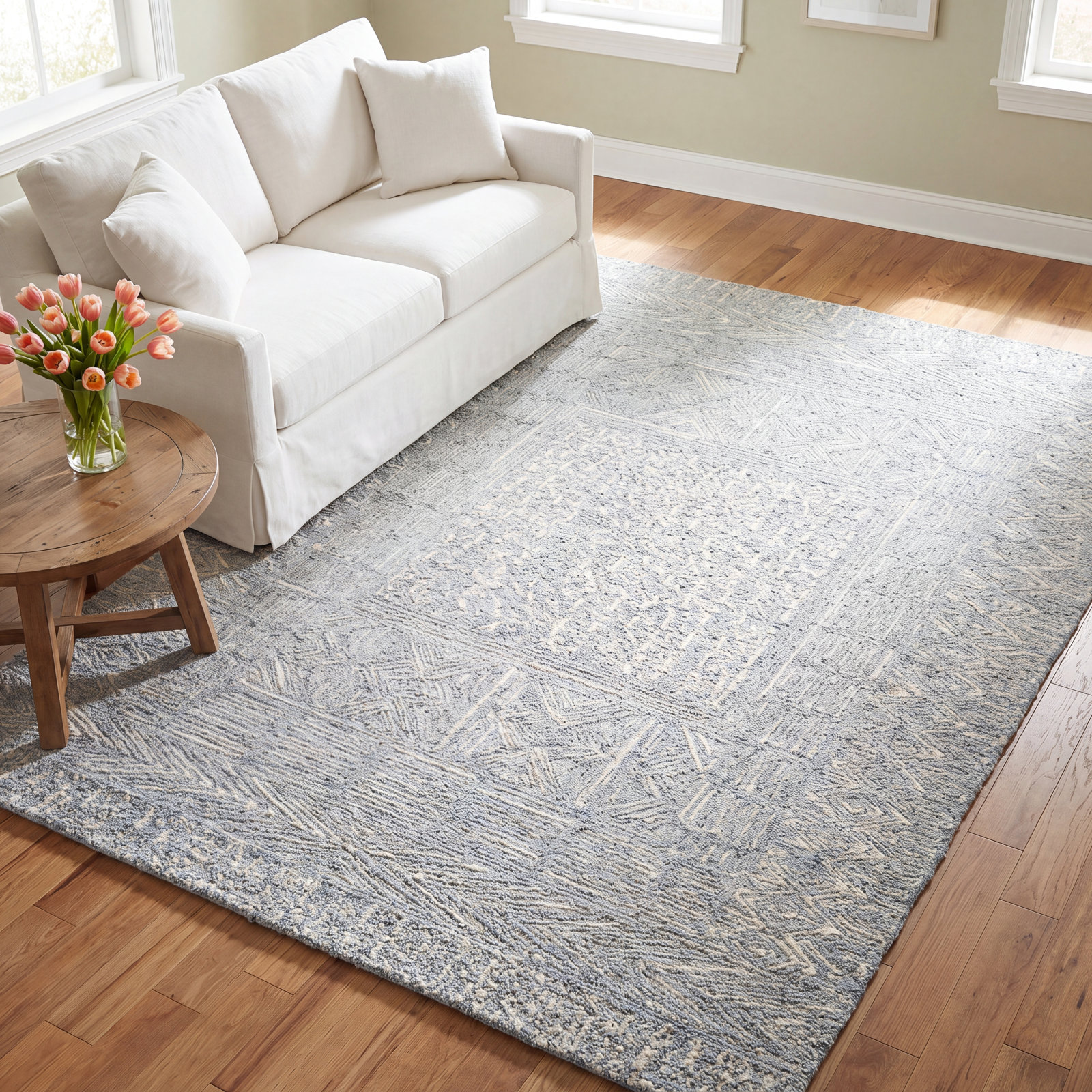 Christie Handmade Blue/Cream Rug, Rectangle 8' x 10'
