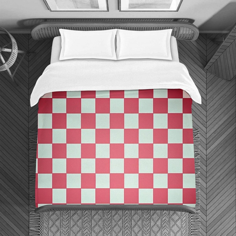Housse de couette , Housse de couette pour grand lit, Rose / damier rouge