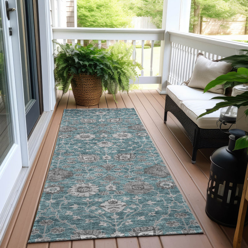 Tapis bleu sarcelle lavable intérieur / extérieur Selma , 2 pi 3 po x 7 pi 6 po