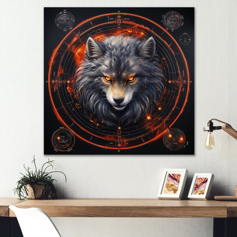 Gris, schématique, créature de loup mythique - créatures mythiques, art mural en métal, H 16 po x l 16 po