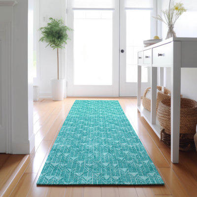 Premium Machine Washable Cerrito AMF514 Teal Rug