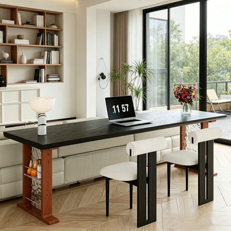 Bureau créatif en bois de frêne, H 29,52 po x l 86,61 po x P 23,62 po