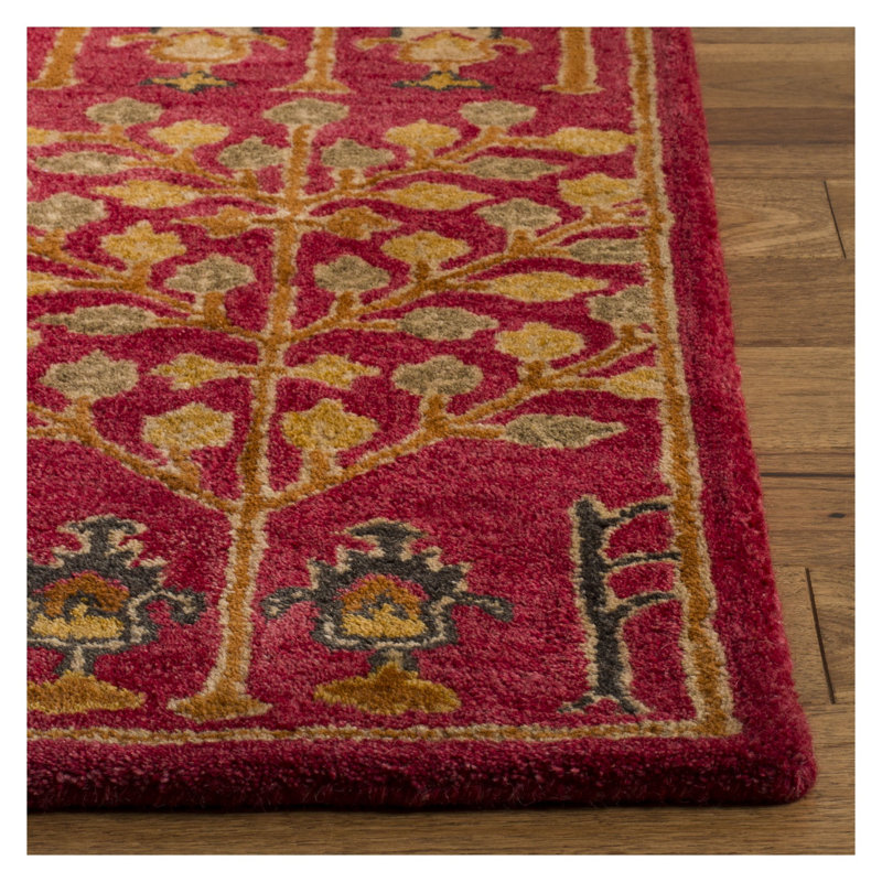 Tapis rouge en laine touffeté à la main Wahcheechee, Carré 8 pi