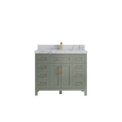 Cambridge 42 In. W X 22 In. D Single Sink Bathroom Vanity In Evergreen With 2 In. Quartz