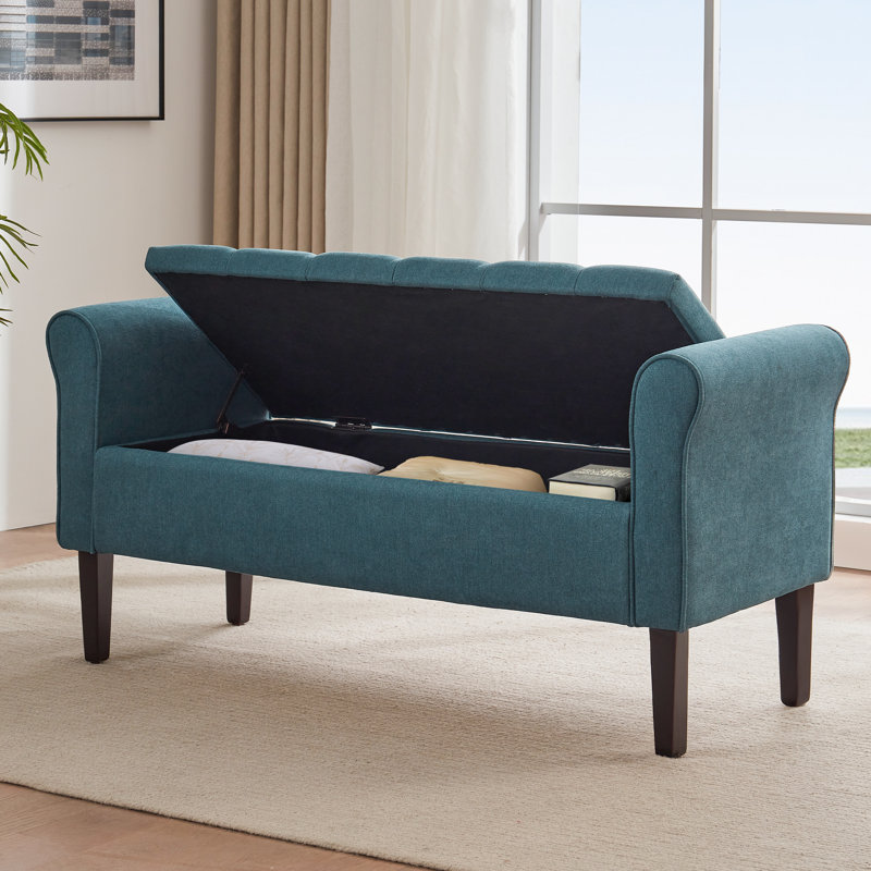 Banc de rangement en polyester touffeté, Bleu, H 23,6 po x l 50,4 po x P 18,9 po