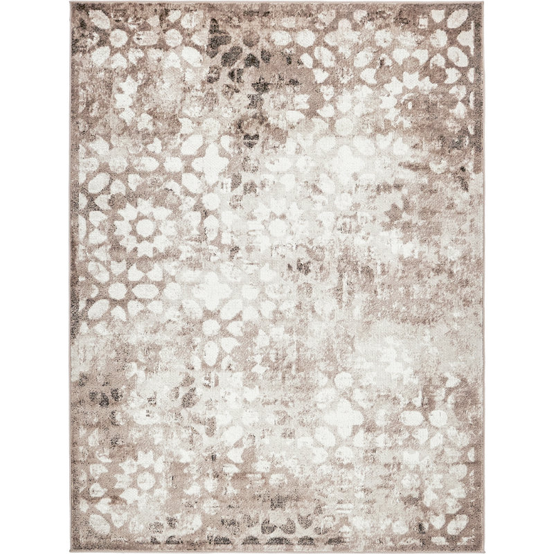 Brandt Floral Area Rug, Rectangle 6'1" x 9', Brown/Cream