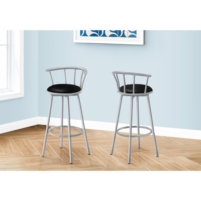 De 2 pivotants, hauteur de bar, corps en métal gris, siège en similicuir noir, pivotant contemporain de 360 degrés de style moderne, base, hauteur
