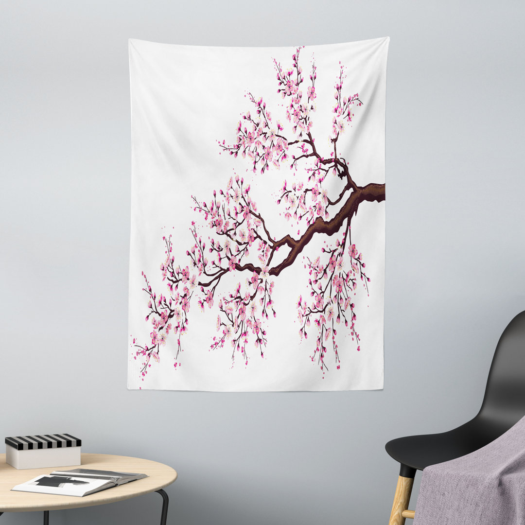 Wandteppich, Sakura-Zweigblüten, rosa dunkelbraun