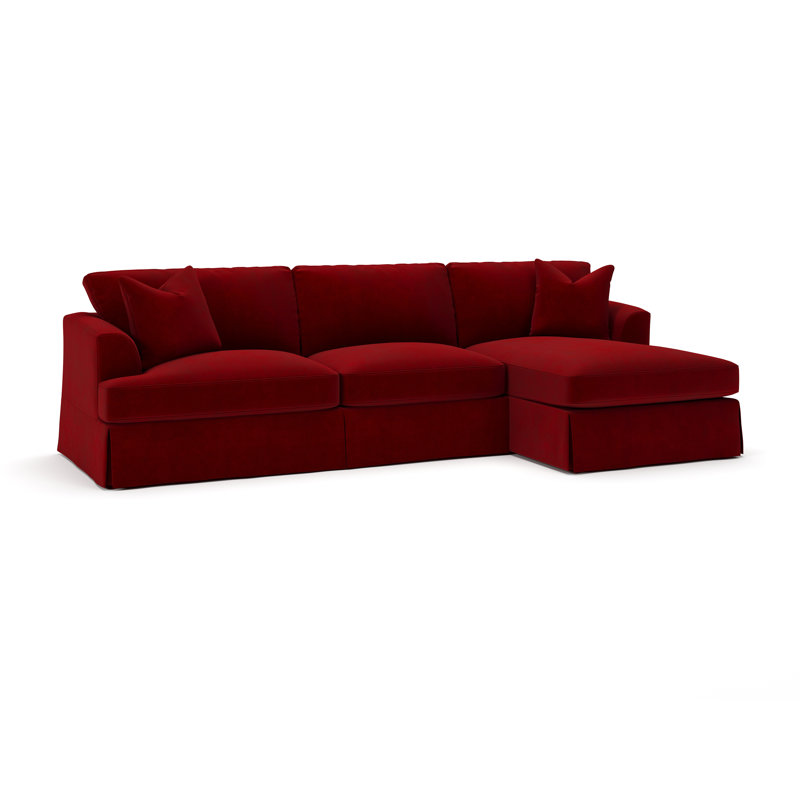 Canapé et chaise longue Lucia, Bella en velours performance rubis, Orienté à droite