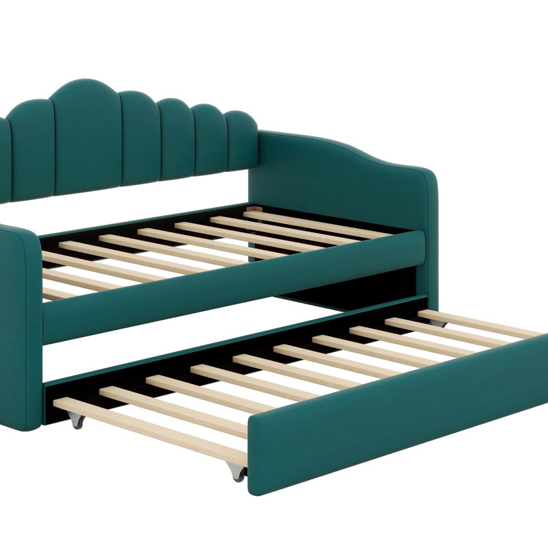 Twin Size Upholstered Daybed With Trundle,Velvet Sofabed With USB & Type-C Charging Ports, Side Storage Bag, No Box-Spring Needed