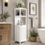 Organisateur de rangement de salle de bain en bambou pour petits espaces avec porte et tablettes-252560866