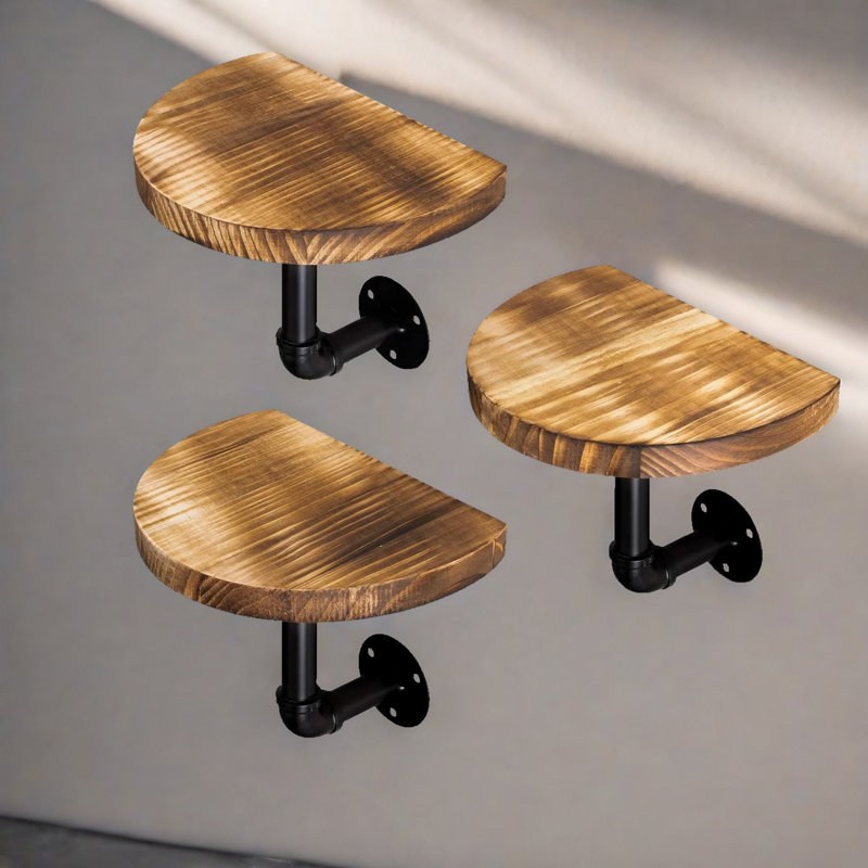 Bainsby 3 Piece Square Floating Shelf Industrial Rustic Brown Home Living Room Furniture