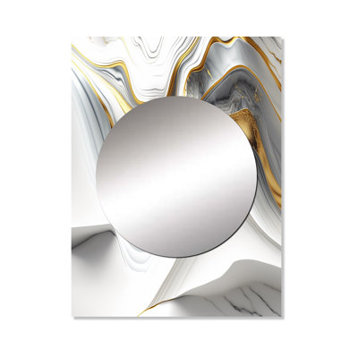 «Breteuil Abstract Geode Waves Grey V» - miroir abstrait, miroir mural décoratif gris, impression d'art en métal