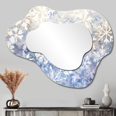 Miroir d'appoint Minimalist Cloud - Snowflakes Dancing in Winter I, impression sur métal