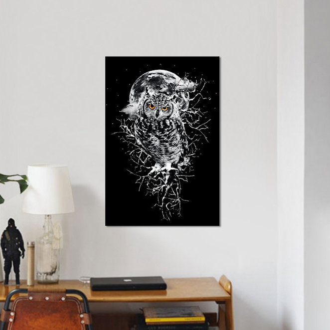 «Owl in B&W» par Riza Peker - impression sur toile tendue, H 18 po x l 12 po x P 1,5 po, Toile tendue, Pas de tapis