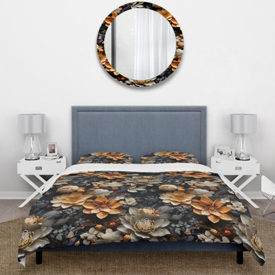 Ensemble de housse de couette à motif floral d'automne pivoines d'automne