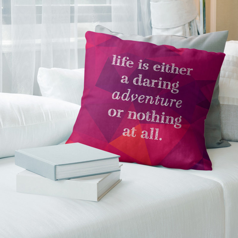 Oreiller en fausse pierre-citation vie adventure, 20 po x 20 po, Rubellite