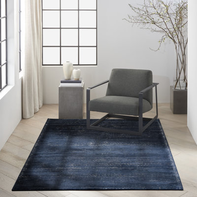Tapis rayé bleu en laine / viscose Rectangle Valley