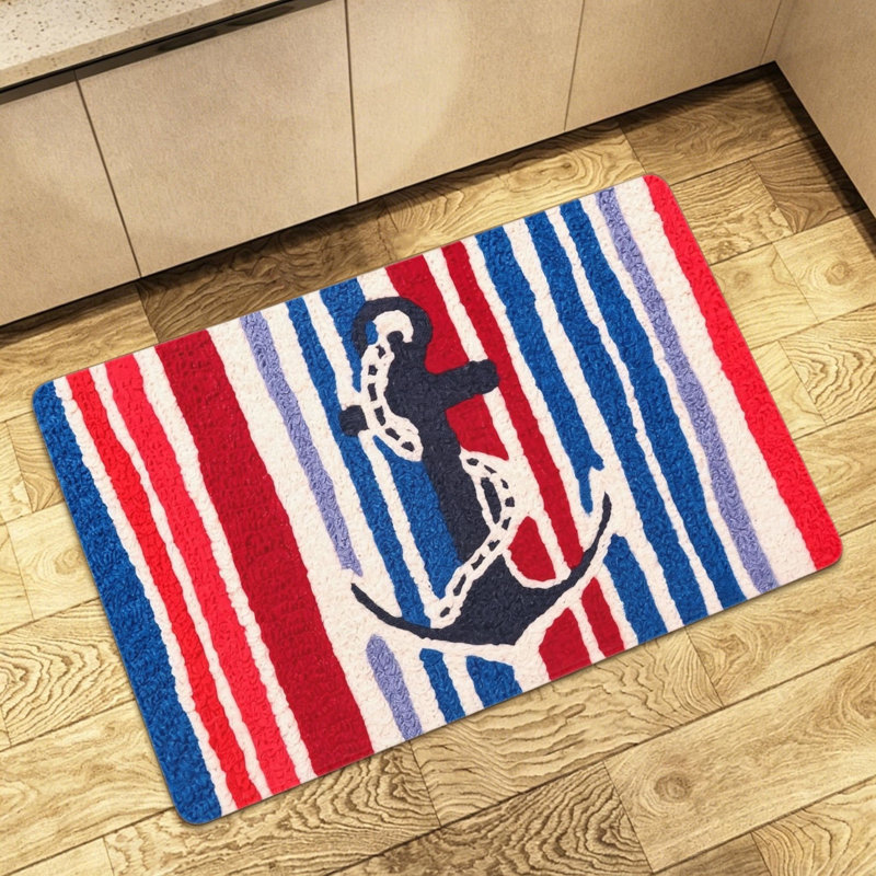 Tapis rouge rouge et bleu à ancre 24 po x 36 po pour la cuisine