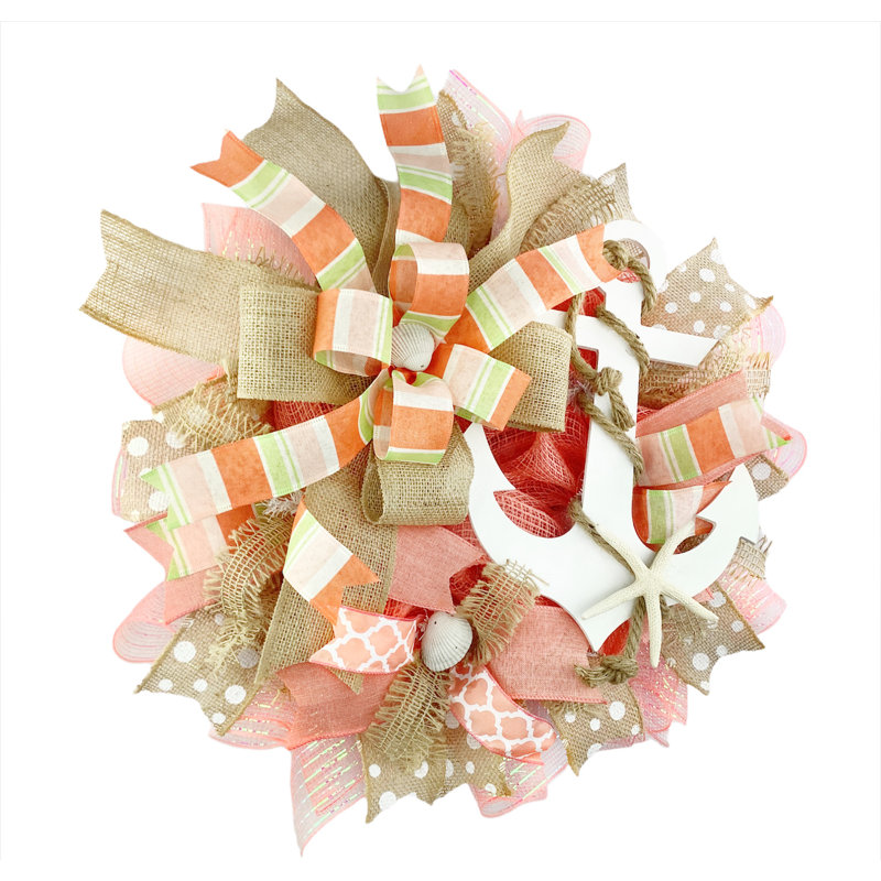 Couronne corail et toile de jute 18 po
