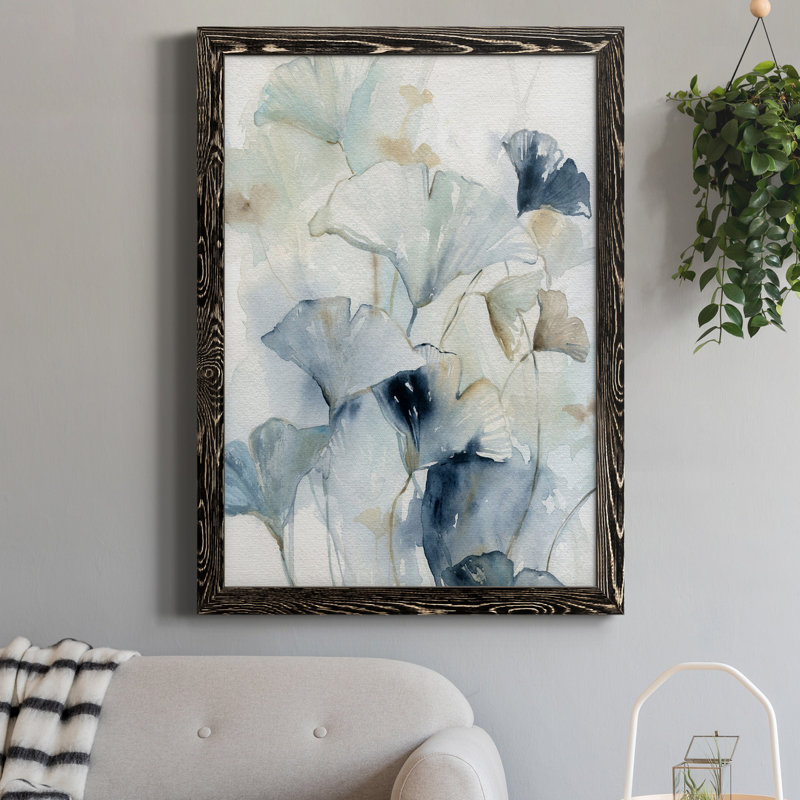 Indigo Ginkgo I - peinture sur toile encadrée, H 20 po x l 17 po x P 1,5 po, Noir