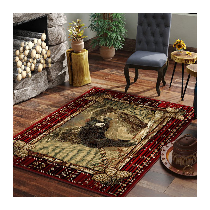 Tapis beige / rouge Pesce, Tapis de couloir 2 pi 3 po x 7 pi 7 po