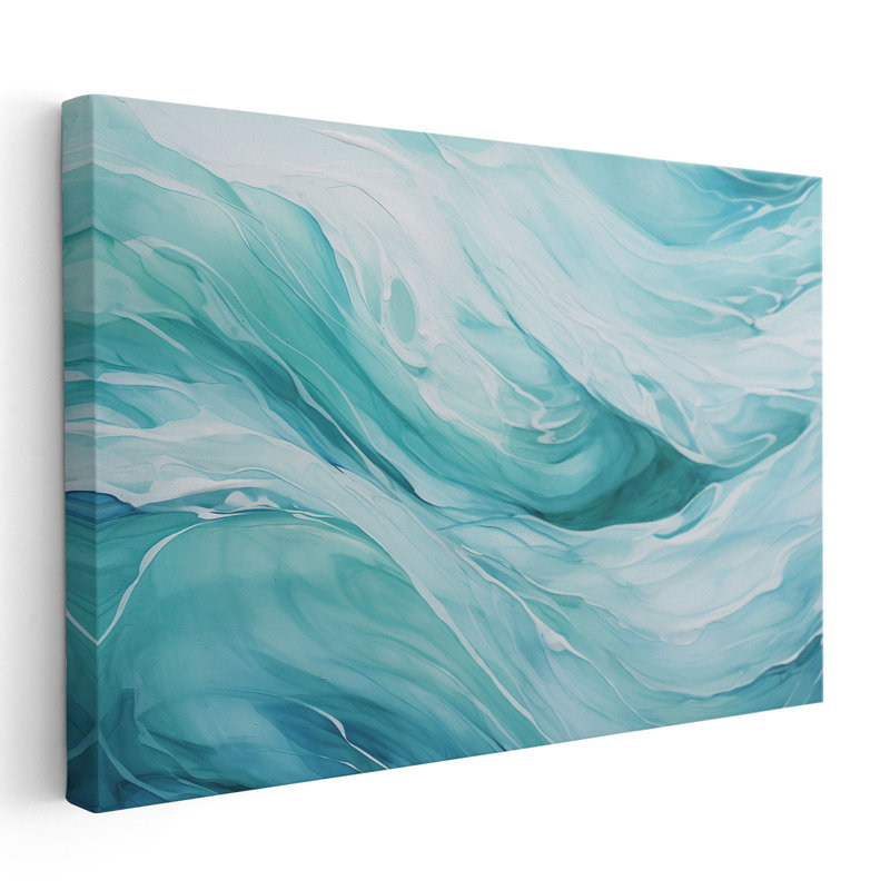 Art mural abstrait turquoise, H 40 po x l 60 po x P 1,25 po, Toile tendue