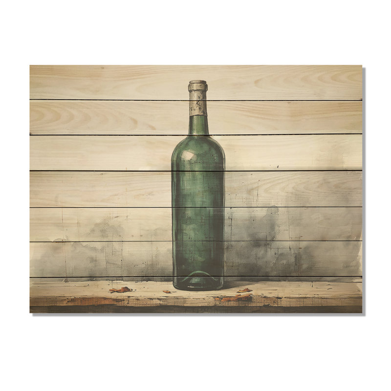 «Green Minimalist Wine Bottles Silhouette III» - impression de vin sur bois, H 10 po x l 20 po x P 0,78 po
