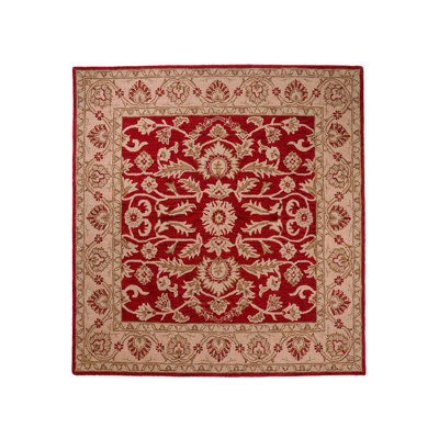 Hinnenkamp Hand Tufted Wool Eco-Friendly Area Rugs - Square, Red Gold Colour, Oriental Design, High Pile Thick Handmade Anti Skid Area Rugs for Living Room, Bed Room