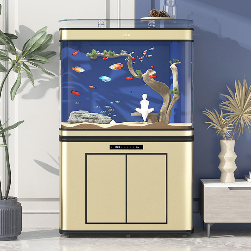 Curved Bottom-Filter Ecological High-Definition Aquariums Tank, Gold, 62.2" H x 31.5" W x 19.69" D