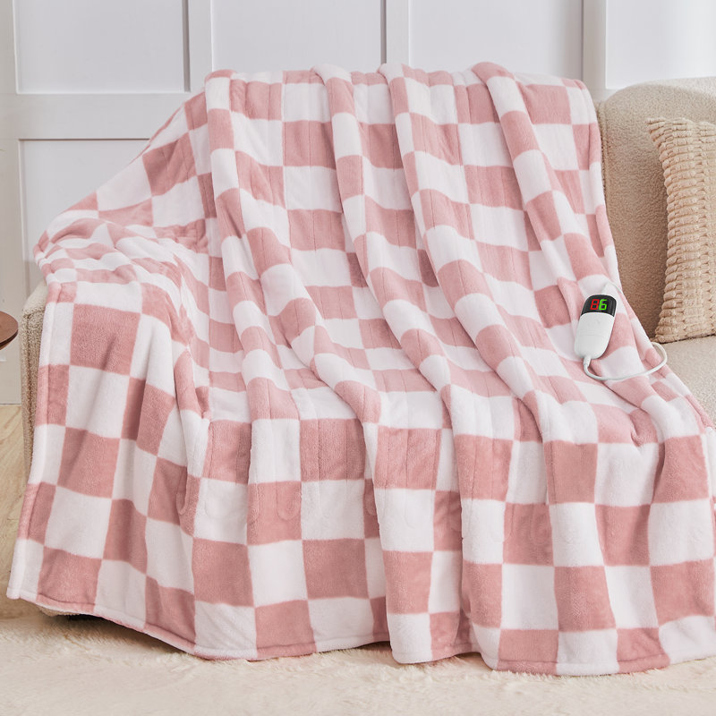 Couverture chauffante pour adulte Sherpa, Très grand lit, Light Pink Plaid