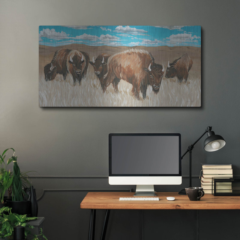 «Bison Herd 1» par Cindy Jacobs, art mural en métal Luxe, 48 po x 24 po, H 24 po x l 48 po