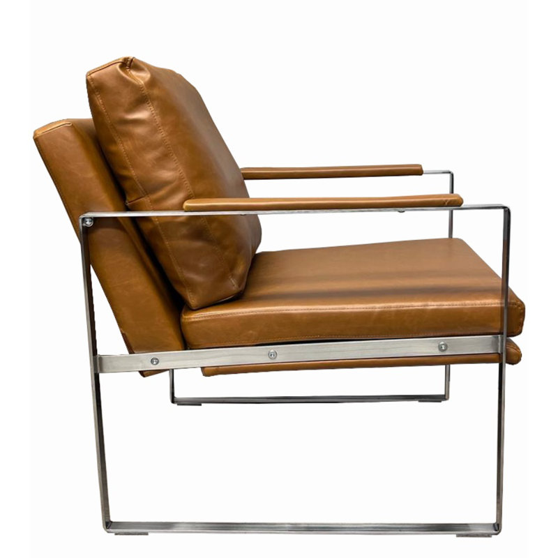 Shontal Faux Leather Accent Chair, Tan Faux Leather, Chrome