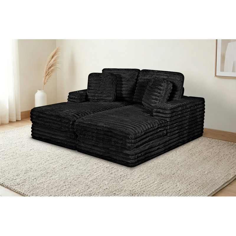 Chaise longue double compressée 2 pièces, Noir