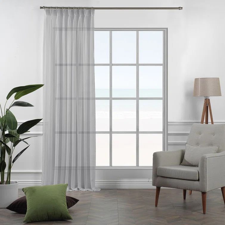 Pinch Pleat Extra Long & Exra Wide Silk Crep Single Panel Sheer, 100" W x 95" L, Gray