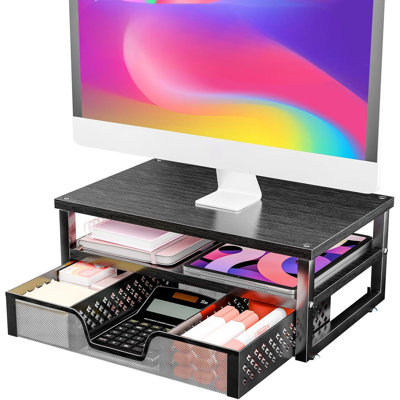 Milosava 2-Tier Wood Monitor Stand Riser, Computer Desk Organizer For Laptop, Computer, Printer, Imac, Black -  Inbox Zero, 5671ED3441294DEB99F1AF97167818FA