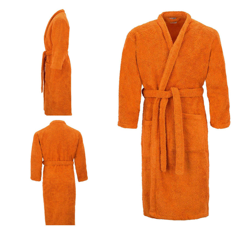 Lorello Cotton Terry Cloth Mid-Calf Bathrobe with Pockets, Orange, L/XL
