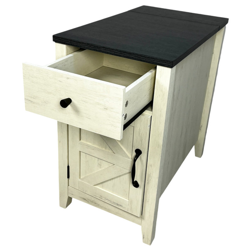 Table de chevet avec fonction de charge. Moderne et pratique pour le salon - blanc + noir
