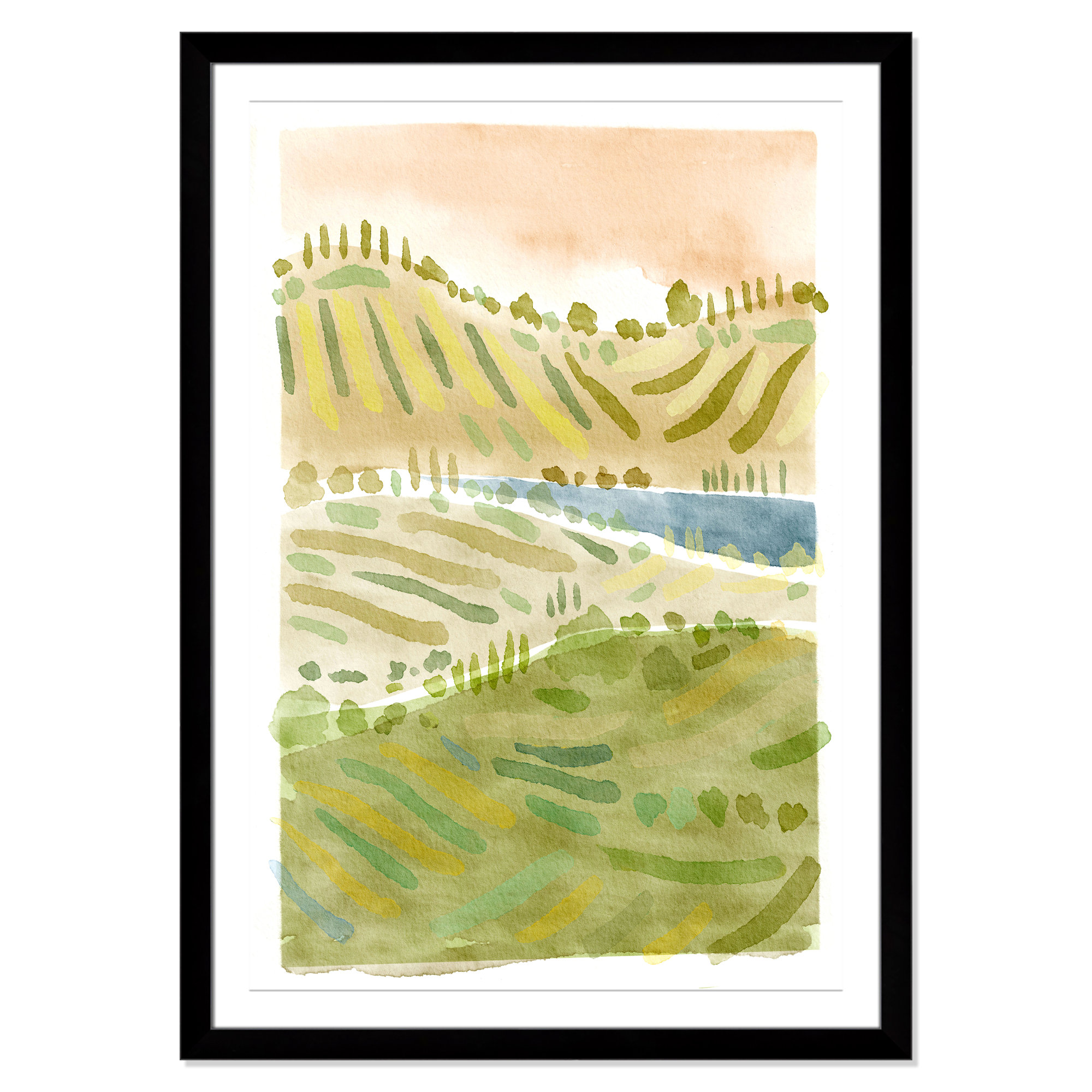 Tuscan Countryside Print by Leah Straatsma, 49" H x 35" W x 1.25" D, Black Single Picture Framed Paper, White