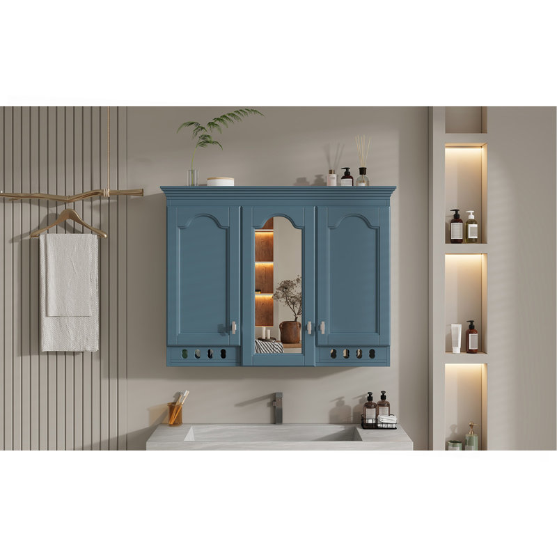 Armoire à miroir murale 35 pouces tout-en-un avec tablettes réglables, charnières à fermeture en douceur, pour meuble-lavabo de salle de bain, salon, rangement de chambre à coucher