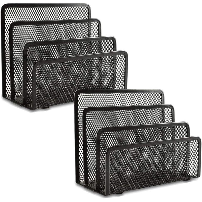 Black 2-Pack Metal Mesh Magazine Holder (2-Compartment Desktop File Organizer)