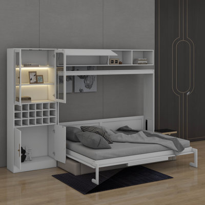 Queen Size Murphy Bed Wall Bed With Sofa,USB,Shelves And Light