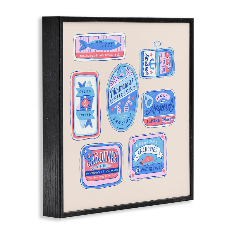 Giclée encadrée de divers poissons et fruits de mer, par Krissy Mast, Giclée encadrée noir minuit, H 12 po x l 12 po