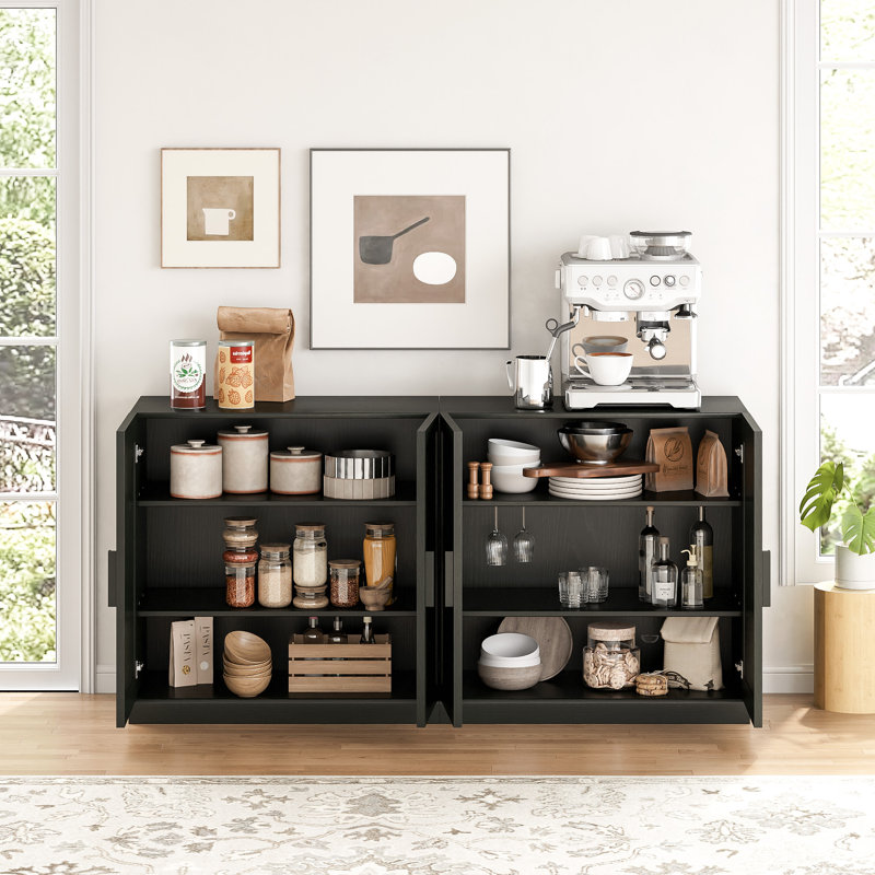 Buffet 2 portes en bois avec rangement Buffet, H 31 po x l 62 po x P 16 po, Noir