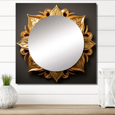 Abstract Golden Sunflower Glam Blooming II - Sunflower Square Mirror Wall Art For Bathroom