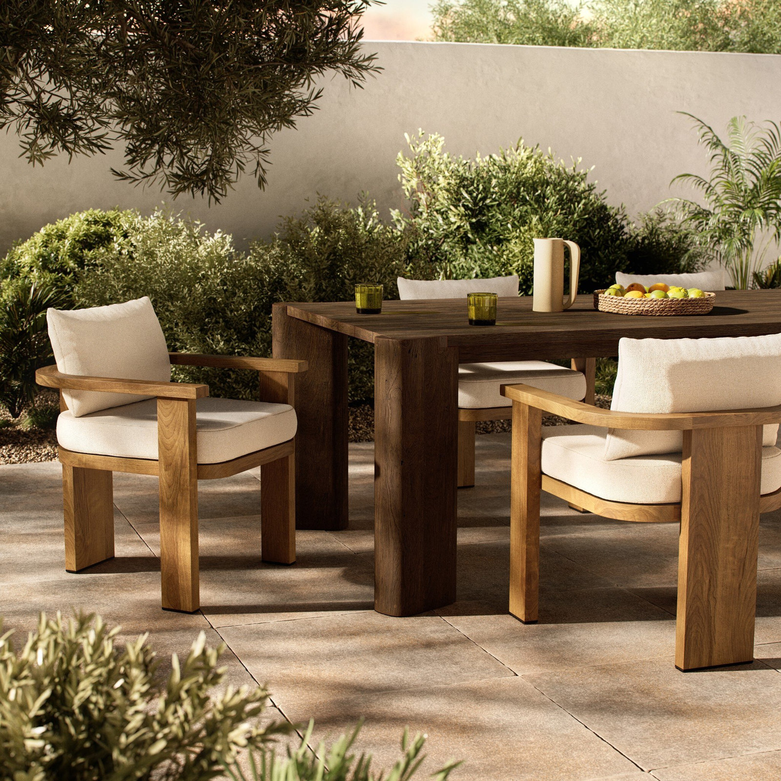 Oscar Teak Patio Armchair, Alessi Linen, Stained Toasted Brown